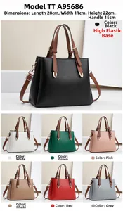 Detailed dimension chart for a stylish Boston handbag showing 28x11x22cm with seven colors