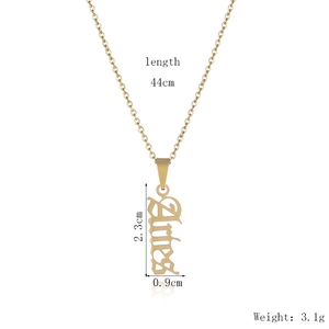 Golden stainless steel Aries zodiac necklace with vertical letter pendant on white background