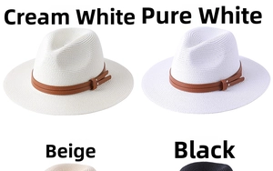 Foldable straw sun hats for women in cream, pure white, beige, and black color options