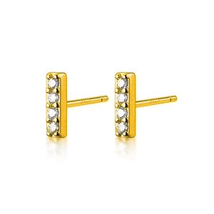 925 Sterling Silver Earring Post Copper Rectangular Stud Earrings For Women Zirconia Inlaid Minimalist Geometric Bar Jewelry