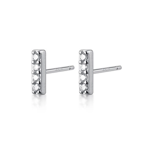 S925 sterling silver rectangular bar stud earrings with sparkling zircon inlay for women