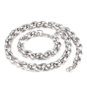Brushed silver stainless steel necklace and bracelet set in a minimalist link design
