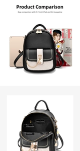 Internal layout of small PU leather backpack showing compartments for iPad and A4 magazines
