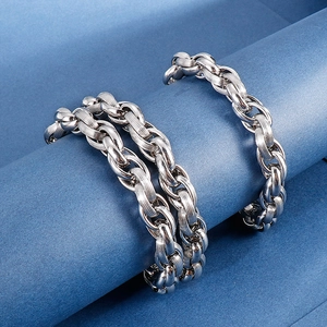 Men's stainless steel textured link chain bracelet with brushed metal finish