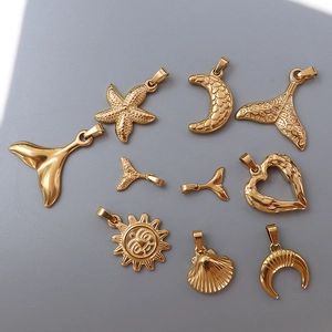 18k gold plated stainless steel ocean charms set featuring starfish moon and shell pendants
