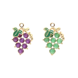 DIY grape pendants in purple and green enamel with sparkling golden alloy frames