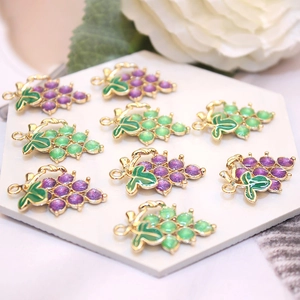 Grape shaped alloy drop oil pendants in purple and green for DIY jewelry making
