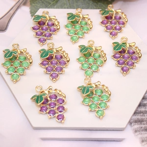 Creative purple and green grape alloy charms with enamel finish for DIY jewelry making
