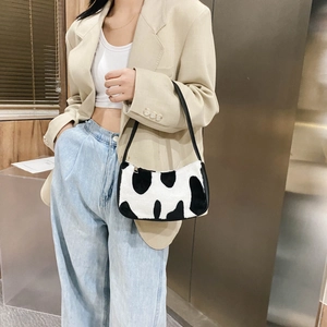 Fashionable zebra print plush underarm bag with black shoulder strap for women