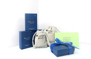 Deep blue leather jewelry box set with S925 silver cleaning cloth and gray velvet bag