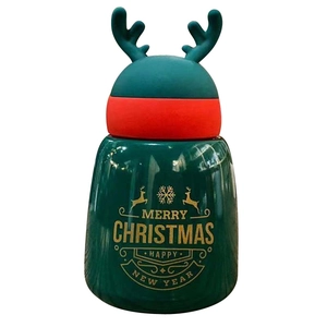 Green Christmas reindeer thermos cup made of 304 stainless steel with golden festive text