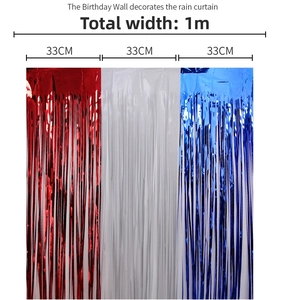 Detail of red white and blue foil fringe curtain with 1 meter width for party decoration