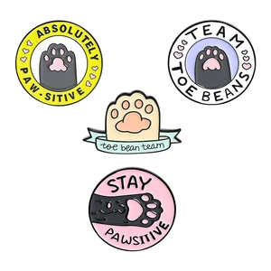Cute cat paw enamel pin set with cartoon paws and motivational positive quotes