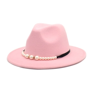 Fedora Hat Woolen Felt Wide Brim Artificial Pearl Rhinestone Band Winter Warm Jazz Cap Women Men Fashion