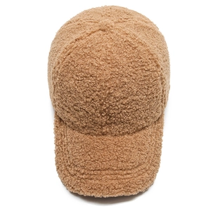 Brown fleece baseball cap for women made of warm plush teddy velvet fabric for winter