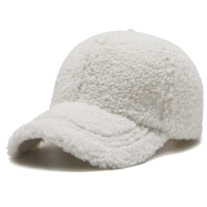 White teddy fleece baseball cap for women with thick fluffy texture and minimalist style