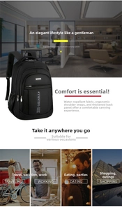 Detailed view of waterproof oxford fabric and ergonomic breathable back system on black backpack