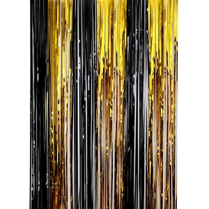 Rideau de franges métalliques noir et doré scintillant pour décor de fond de fête festive