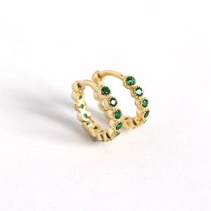 Elegant gold S925 sterling silver hoop earrings with round green zircon stones