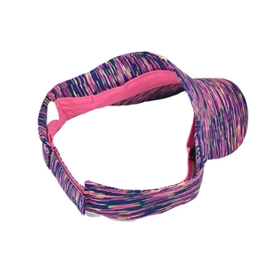 Colorful striped open top sun visor hat for women featuring pink and blue summer fabric