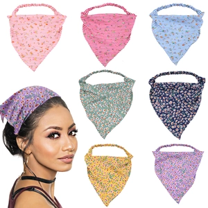 Floral Printed Triangle Bandana Headband Striped Fabric Headscarf With Elastic Band For Women Beach Bohemian Hair Accessory
