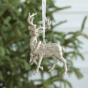Funkelndes goldenes Rentier-Weihnachtsanhänger mit Glitzereffekt für den Weihnachtsbaum