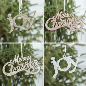 Christmas Tree Hanging Ornaments Merry Christmas Joy Letter Sign Plastic Glitter Decorative Pendant Festive Holiday Party