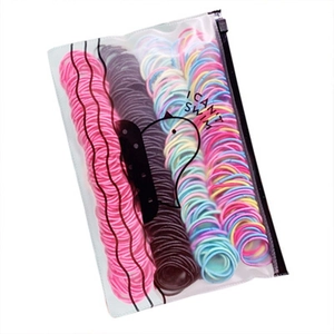 Colorful high elasticity mini hair bands set in transparent zipper bag for girls and toddlers