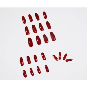 Glossy blood red long coffin press-on nails set with 24 pieces in various sizes