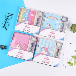 Unicorn stationery set with spiral notebook multicolor ballpoint pen and washi tape