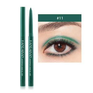 Gedetailleerd beeld van groen waterbestendig gel-eyelinerpotlood en make-upeffect
