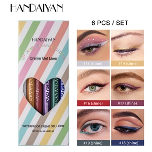 Set van zes kleurrijke waterdichte eyeliner gelpotloden met glitter en oogmake-up