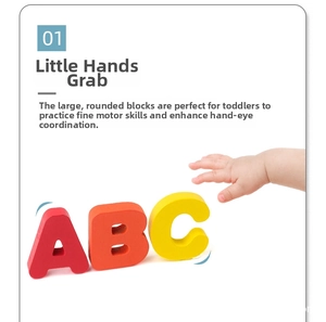 Close-up of colorful wooden ABC letter blocks for toddler fine motor skill development