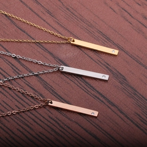 Minimalist Long Vertical Bar Pendant Necklace Stainless Steel Mirror Polished Rhinestone Jewelry For Women Elegant