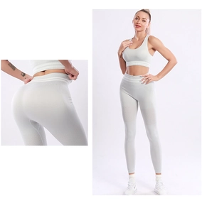 Détail de l'ensemble yoga sans couture taille haute et soutien-gorge de sport en tricot