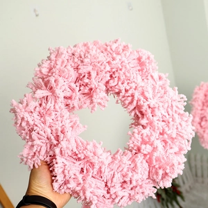 Pink flocked Christmas wreath with fluffy texture for home wall and door decoration