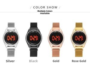 Fashion LED touch screen watches with rhinestone bezel in silver, gold and rose gold