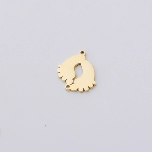 Gold stainless steel baby footprint pendant with dual connectors for jewelry making