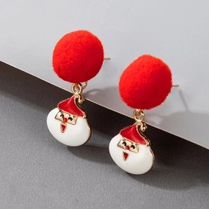 Christmas earrings featuring red pom pom balls and cute Santa Claus enamel charms