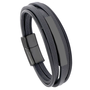 Multi-layer Leather Bracelet For Men With Stainless Steel Magnetic Clasp Punk Trendy Jewelry Accessory
