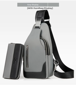 Gray oxford fabric sling bag and matching clutch set with high-density waterproof texture