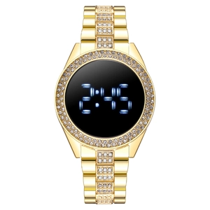 Fashionable gold LED watch for women with sparkling rhinestones and digital display