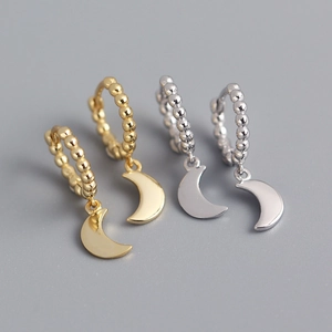 Orecchini a cerchio con perline in argento S925 e pendenti a luna liscia in oro e argento