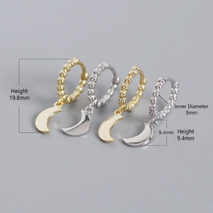 Orecchini a cerchio con luna in argento sterling S925 nelle finiture oro e argento