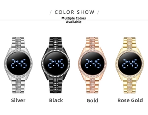 Fashionable LED digital watches with diamond inlay in silver, gold, black and rose gold