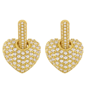 Sparkling gold heart drop earrings with pavé crystal accents for a minimalist luxury look