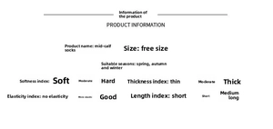 Size chart for mid-calf cotton socks showing soft texture and medium thickness