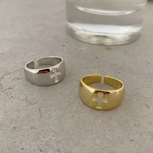 Minimalist S925 sterling silver hollow cross open rings in silver and gold finishes