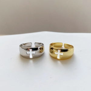 Minimalist S925 sterling silver open rings with hollow cross design in gold and silver
