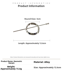 Size diagram of geometric silver alloy hairpin with 12.6cm stick and 5cm circle